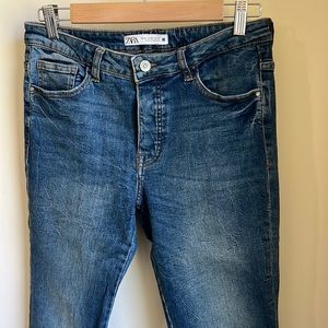 Zara Cropped patched cuff jeans